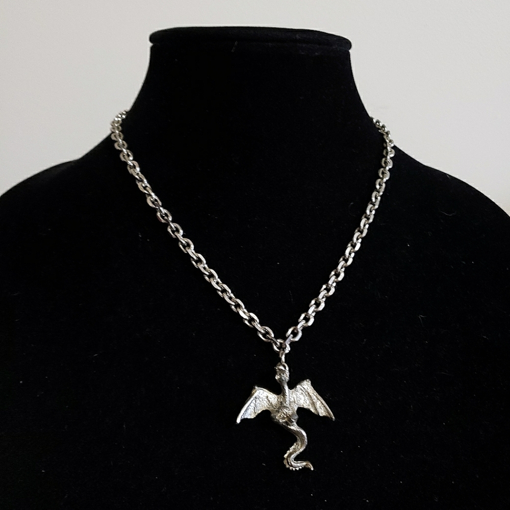 90s Artist Dragon Pendant Necklace Gothic Mystical